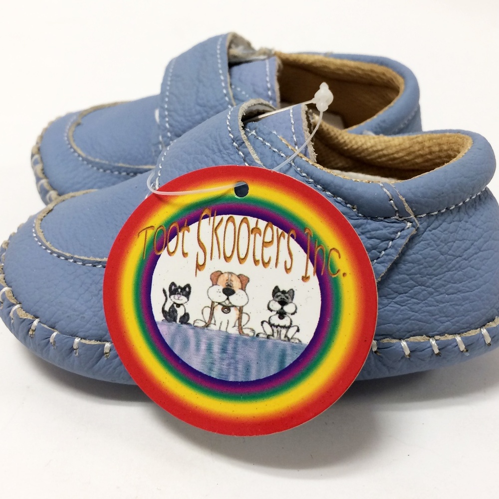 Toot Skooters  Blue Handmade Baby  Crib Shoes 0-6 M